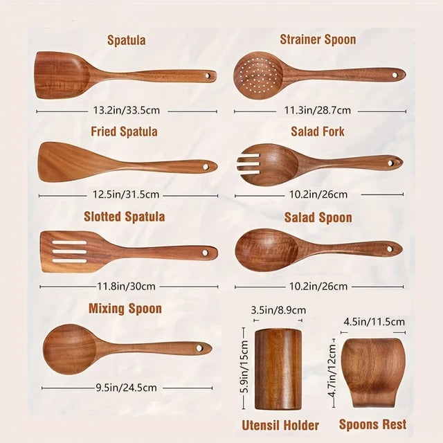 Premium Wooden Culinary Utensils (9 Piece Set)