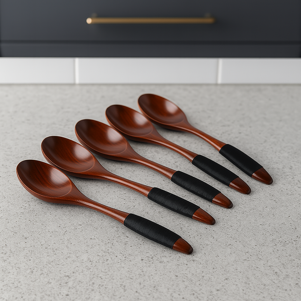 Earthy Spoons Brown Woven Handle Wooden Spoon Set (5pcs.) – Earthy Bliss